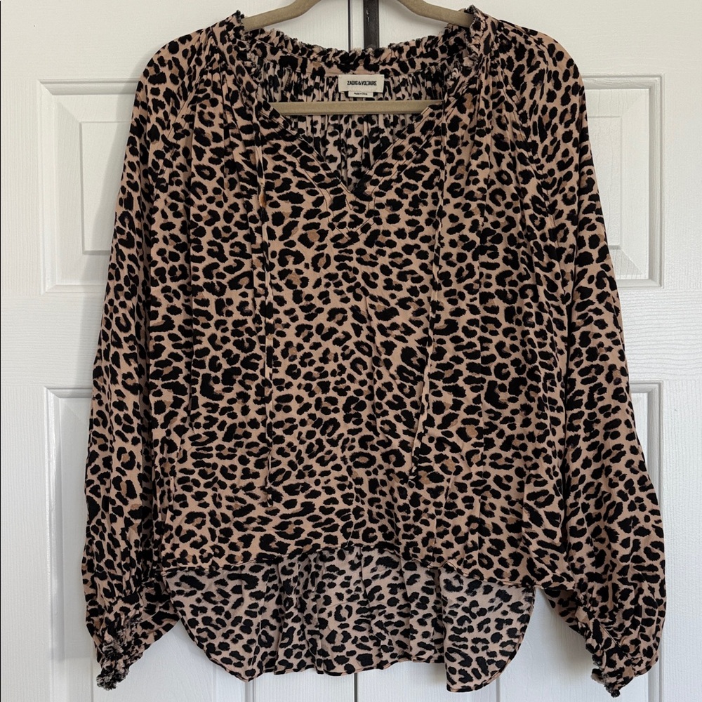 Zadig & Voltaire Black and Tan Leopard Blouse